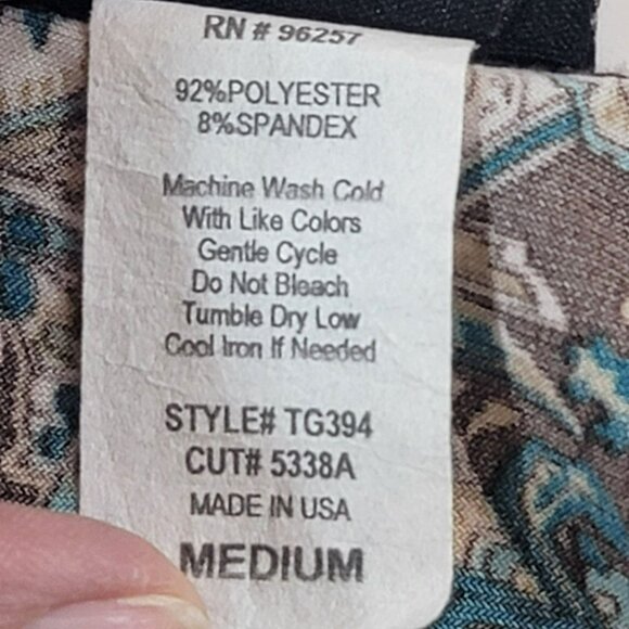 Perseption Concept Blouse, Women M, Brown,Blue & Tan Paisley, Shell,V Neck, EUC - Picture 7 of 11